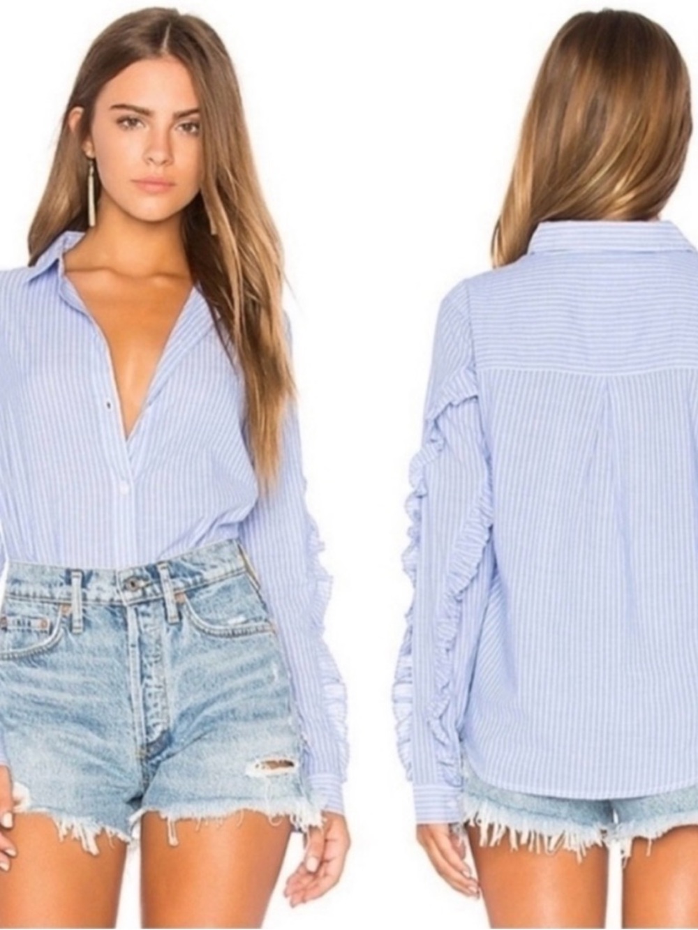 Rails Lizzi Striped Long Sleeve Button Down Ruffle Coastal Cowgirl Top Size M